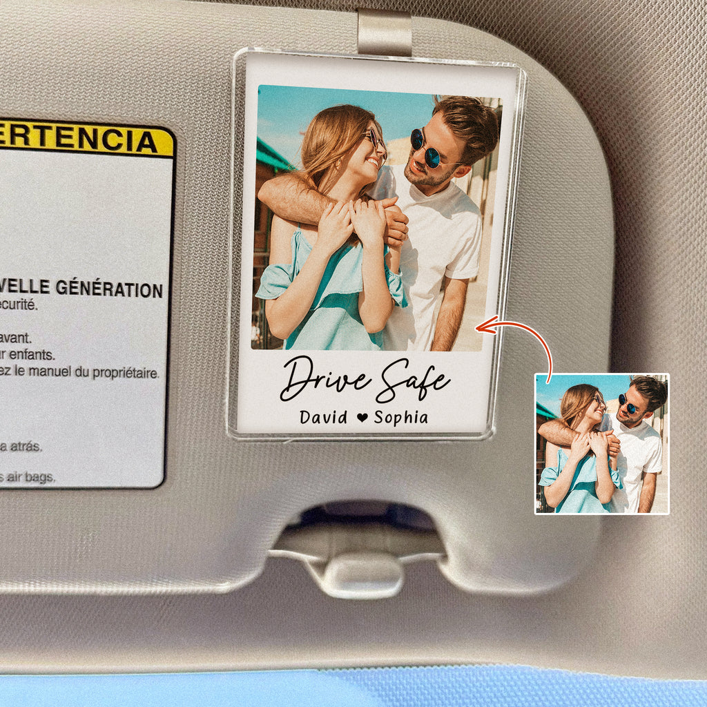 Personalized Car Visor Clip Picture Frame With Song Gifts, Romantic Car Photo Accessories, Custom Photo Holder Music Acrylic Plaque Sun Visor Clip
